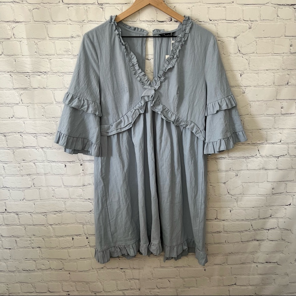 Simplee Elegant Solid Ruffle Short Sleeve Dress Blue Size Small NWT - Picture 8 of 16